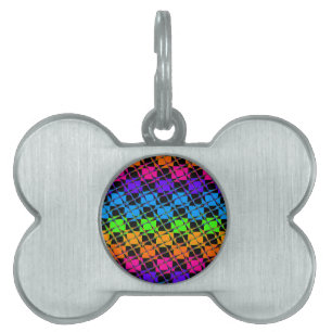 Multi colourful chequered rainbow mirror image pet ID tag