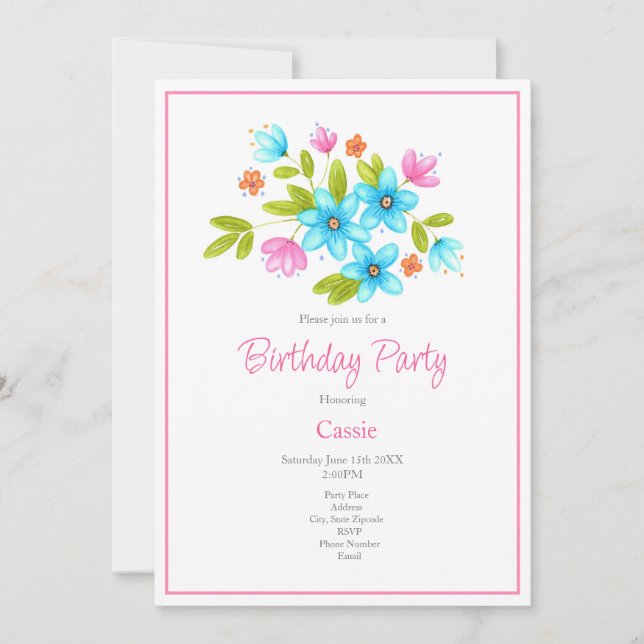 Multi Colourful Watercolor Bouquet Invitation (Front)