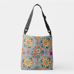 Multi-colours flower pots pattern. black Grey BG Crossbody Bag