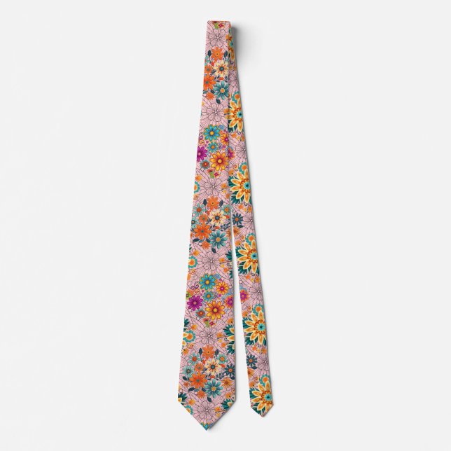 Multi-colours flower pots pattern. black tie (Front)