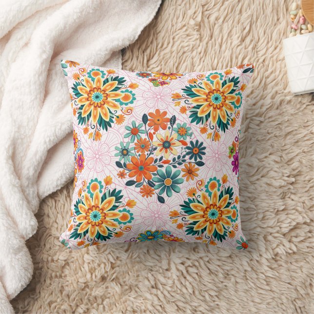 Multi-Colours Flower Pots Pattern - Pink Cushion (Blanket)
