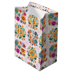 Multi-Colours Flower Pots Pattern - Pink Medium Gift Bag