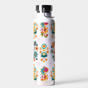 Multi-Colours Flower Pots Pattern - Pink Water Bottle