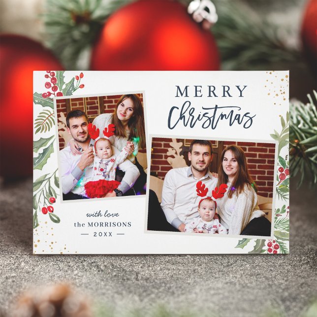 Multi Colours Winter Berries Christmas Family Phot Holiday Card (Creator Uploaded)