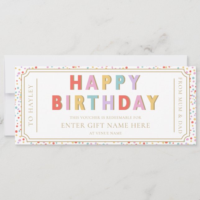 Multi Dot Happy Birthday Gift Voucher Card (Front)
