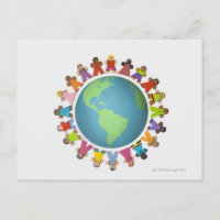 Multi ethnic figurines encircle the globe