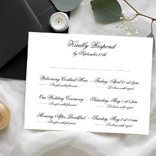 Multi-Event Formal Black & White Classic Wedding RSVP Card