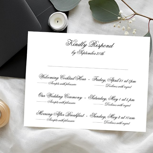 Multi-Event Formal Black & White Classic Wedding RSVP Card (Creator Uploaded)