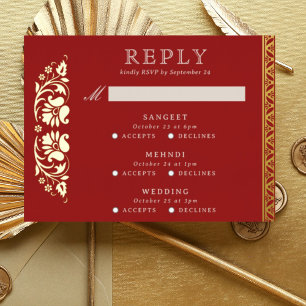 Multi Event Lotus Flower Indian Wedding RSVP Card