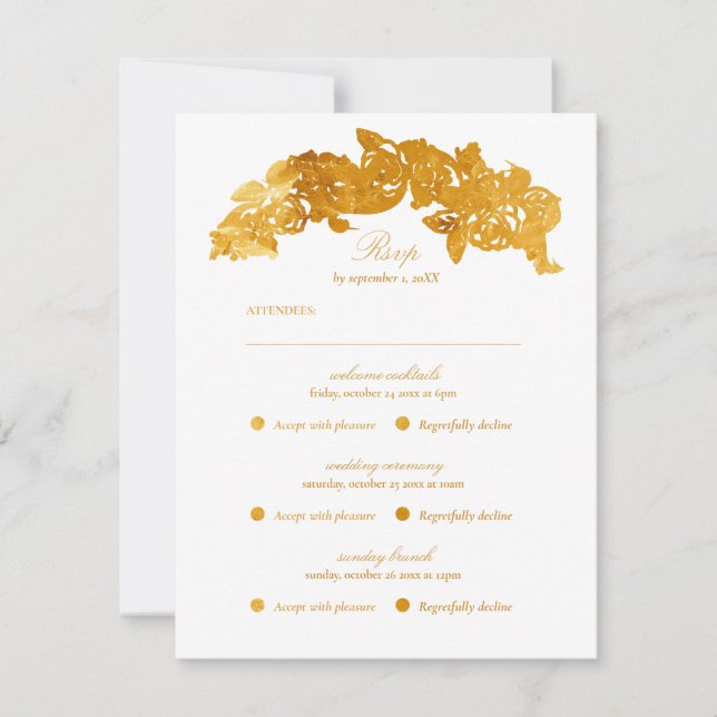 Multi Event Vintage Gold Brown Romantic RSVP Card (Front)