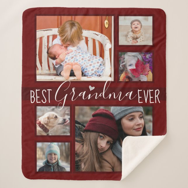 Multi Family Photo Best Grandma Ever Wine Sherpa Blanket (Front)