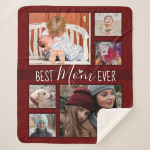 Multi Family Photo Best Mum Ever Wine Sherpa Blanket