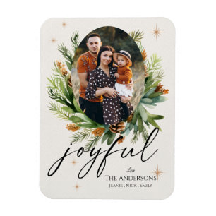 Multi Family Photos Green Leaves Joyful Christmas Magnet