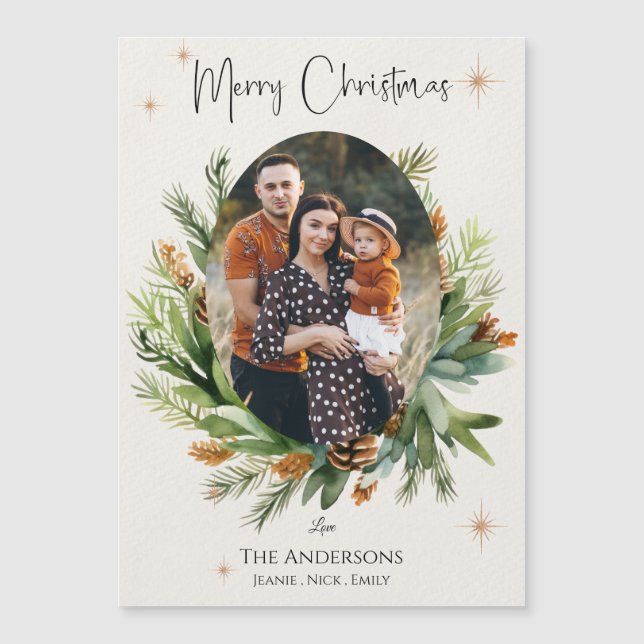 Multi Family Photos Green Leaves Merry Christmas (Front)