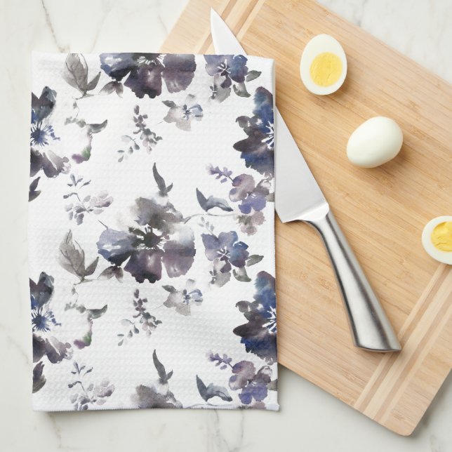 Multi Floral Purple Watercolor Kitchen Towel (Quarter Fold)