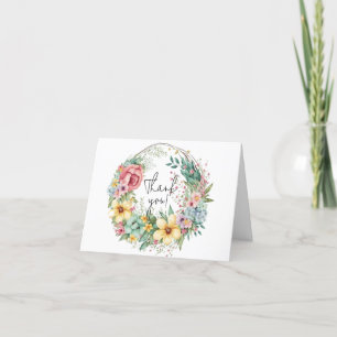 Multi Floral Watercolor Wreath Thank You Card