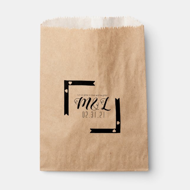 Multi Heart Line Bar Geo Wedding Logo Favour Bags (Front)