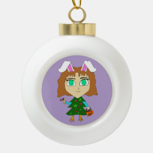 Multi Holiday Chibi Ceramic Ball Christmas Ornament