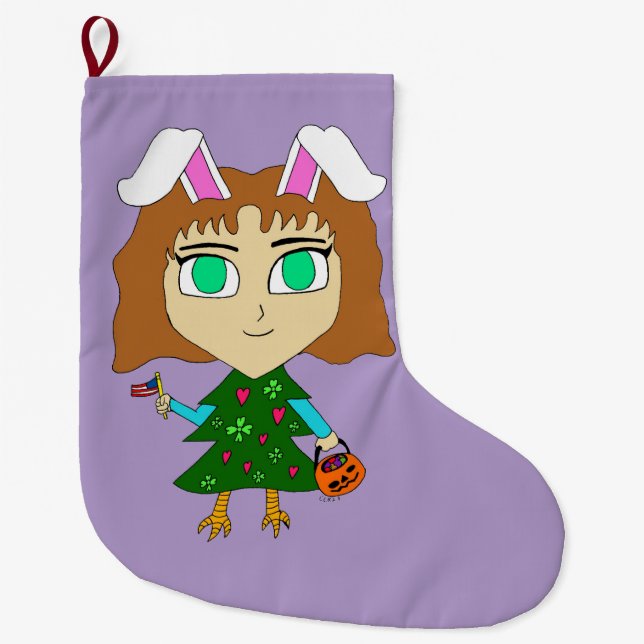 Multi Holiday Chibi Large Christmas Stocking (Front)