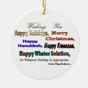 Multi Holiday greeting Ceramic Tree Decoration