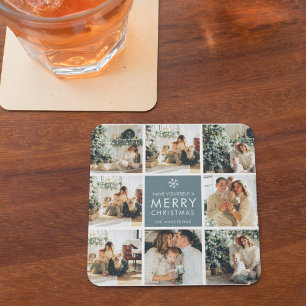 Multi Holiday Photos   Merry Christmas   Gift Glass Coaster