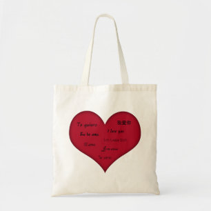 Multi Language Red Heart Wedding Tote Bag