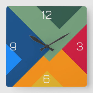 Multi-Layered Solid Many Colours Geometric Design Square Wall Clock