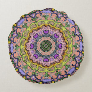 Multi Pastel Bohemian Print Round Cushion