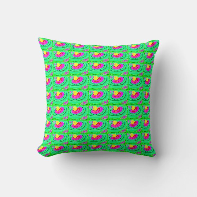 Multi patterned squares in yellow green and red cushion (Front)