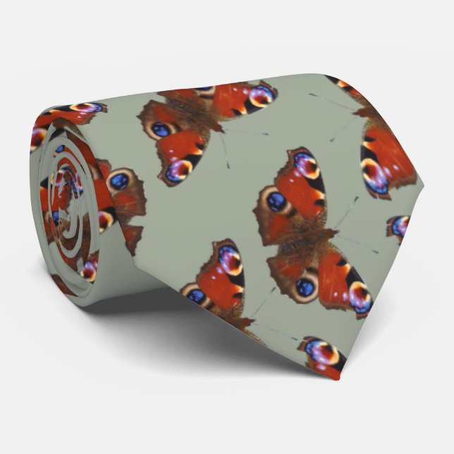 multi Peacock butterfly pattern on grey Tie (Rolled)