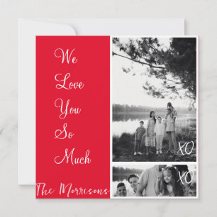 Multi-photo 2 Collage Family Red Holiday Text Card