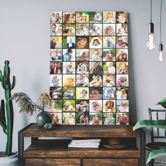 Multi Photo 54 Picture Grid Collage Black Canvas Print