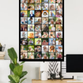 Multi Photo 54 Picture Grid Collage Black Poster (Home Office)