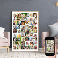 Multi Photo 54 Picture Grid Collage White