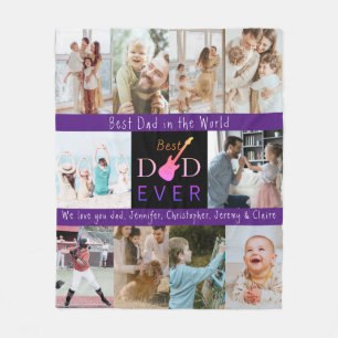Multi Photo Best Dad Ever Modern Fathers Day Fleece Blanket