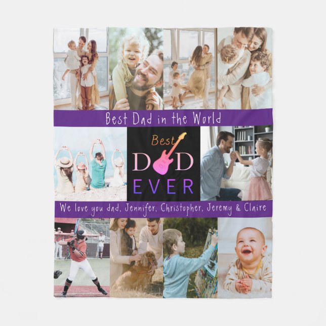 Multi Photo Best Dad Ever Modern Fathers Day Fleece Blanket (Front)
