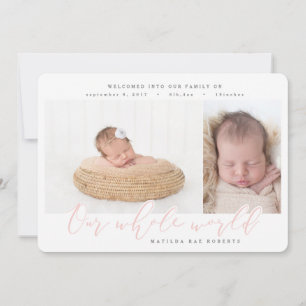Multi photo birth announcement blush pink
