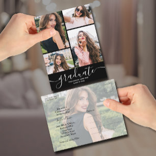 Multi Photo Black Graduation Party Invitation Postcard