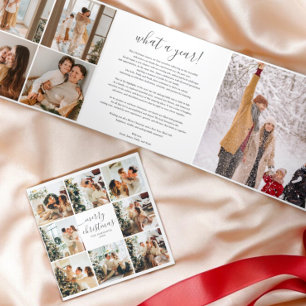 Multi Photo Calligraphy Merry Christmas White Tri-Fold Holiday Card
