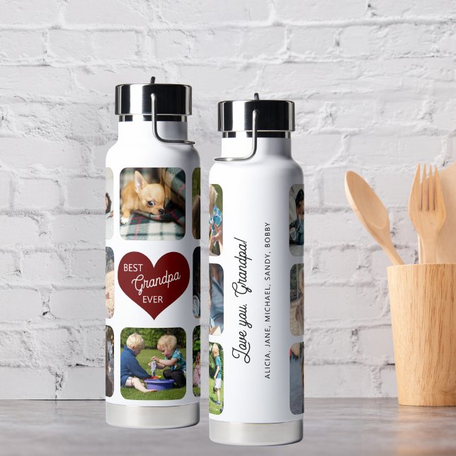 Multi photo collage best grandpa ever personalised water bottle (Creator Uploaded)