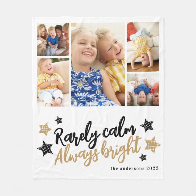 Multi Photo Collage Family Monogram Fleece Blanket (Front)
