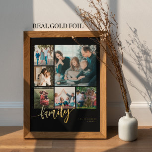 Multi photo collage family script modern foil prints
