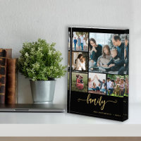 Multi photo collage family script modern keepsake
