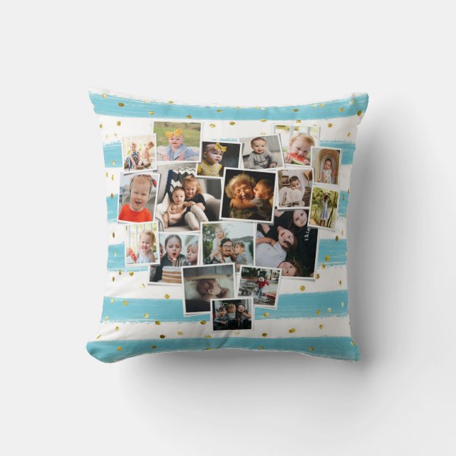 Multi Photo Collage Heart Shape Family Cute Cushion (Front)