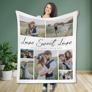 Multi Photo Collage Love Sweet Love Newlywed Fleece Blanket