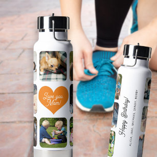 Multi photo collage love you mum personalised water bottle