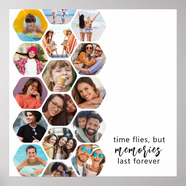 Multi Photo Collage Memories Simple Modern Square Poster (Front)