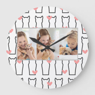 Multi Photo Collage Modern Personalised lovely cat Large Clock