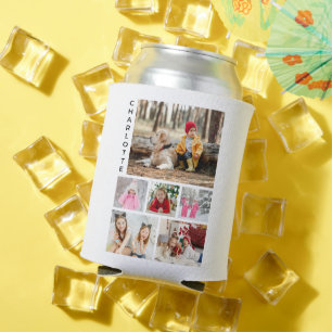 Multi Photo Collage Modern Personalised Name Can Cooler