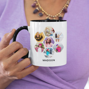 Multi Photo Collage Modern Personalised Name Mug